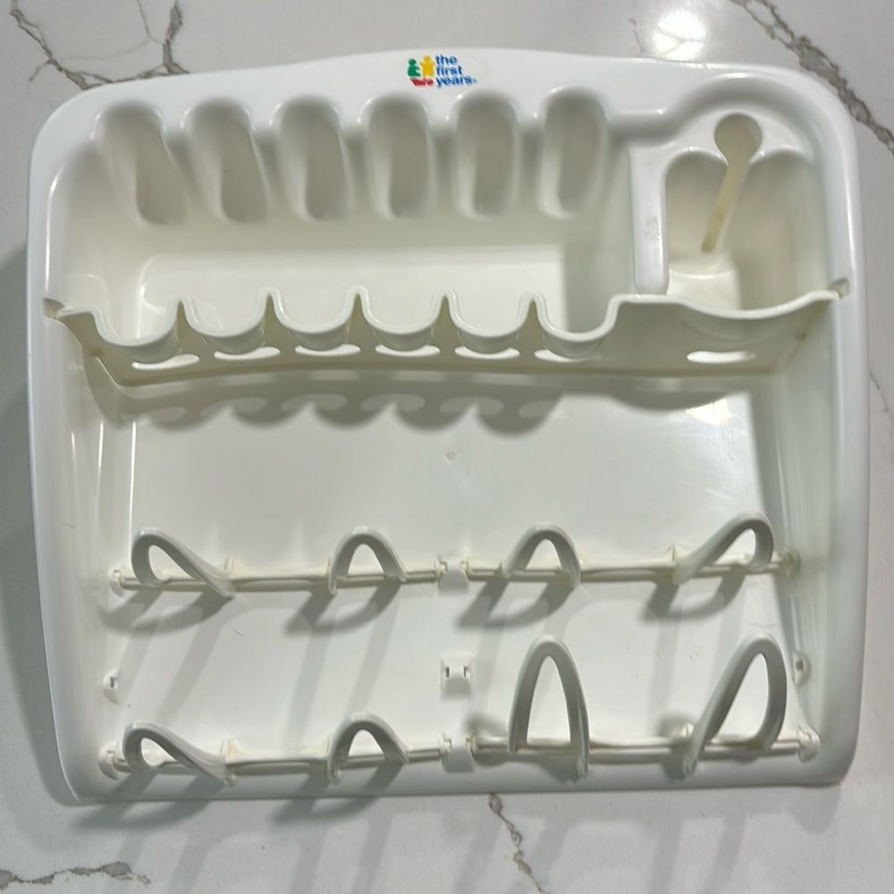 Vintage The First Years Infant Baby White 8-Bottle Dishes Drying Plastic Rack